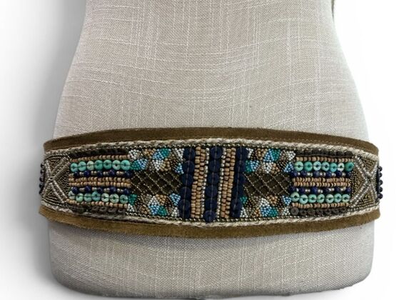 Chico\'s Leather Beaded Wide Belt Women’s Sz M NWT Snap Multi-color Statement main image 7